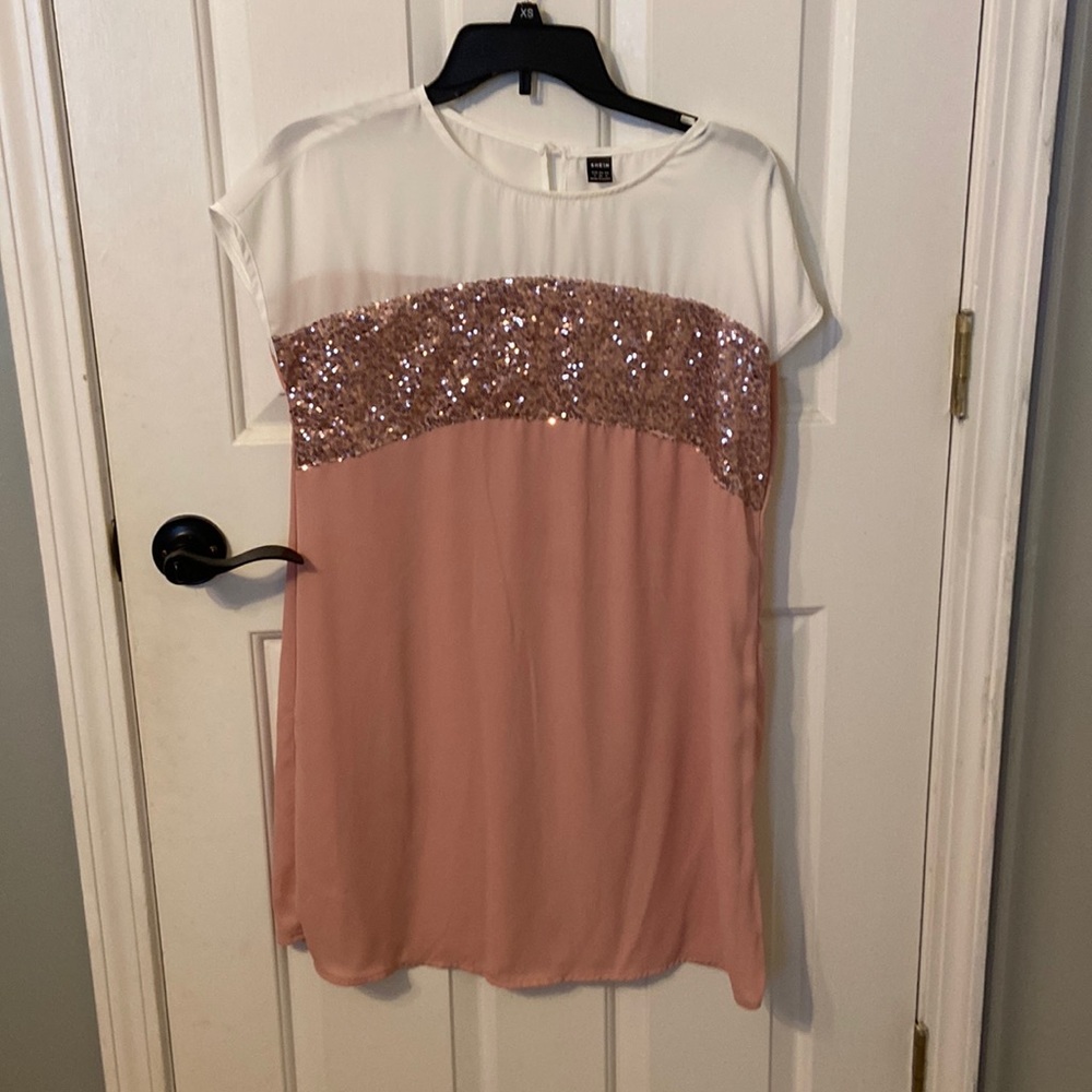 SHEIN Pink and White Sequin Dress